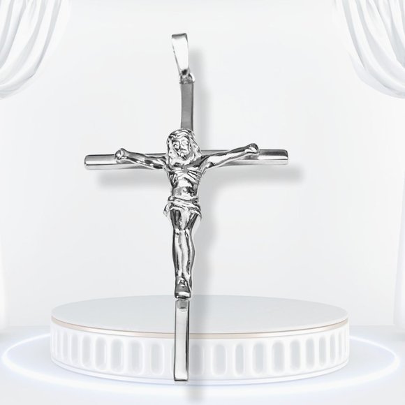 White Gold Women's Crucifix Cross Jesus Pendant Solid 925 Sterling Silver - Picture 9 of 10